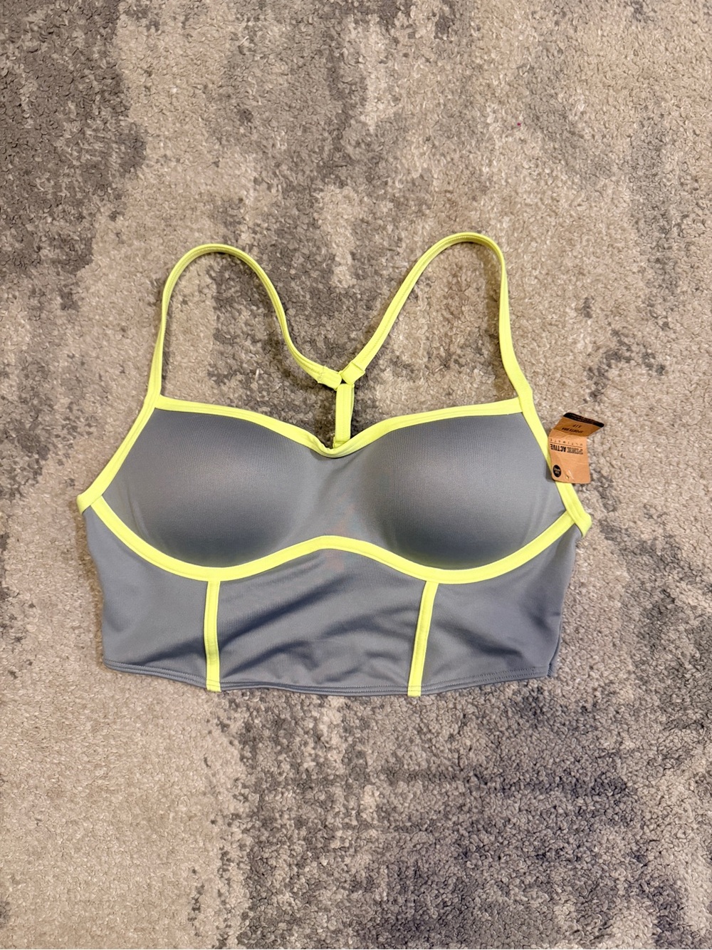 PINK Active Grey Longline Sports Bra with Neon Yellow Trim